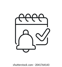 Notification linear icon. Calendar thin line customizable illustration. Contour symbol. Vector isolated outline drawing. Editable stroke