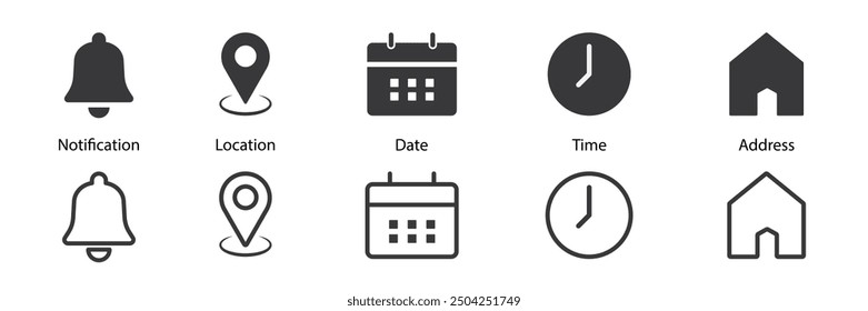 Notification, location, date, time, and address icon. Flat and line icon isolate on white background. Element design for apps, websites, and Interfaces. UI UX. Vector illustration.
