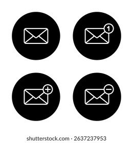 Notification message, add and remove envelope email outline icon on black circle