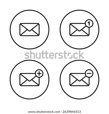 Notification message, add and remove envelope email outline icon on circle line