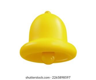 Notification message bell 3d icon alert and alarm icon. Realistic yellow ringing bell for social media reminder