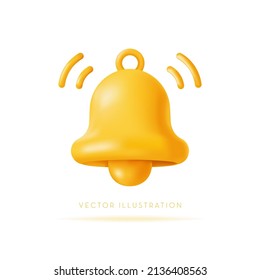 Icono de timbre de mensaje de notificación e icono de alarma. Ilustración vectorial mínima de dibujos animados de 3 d