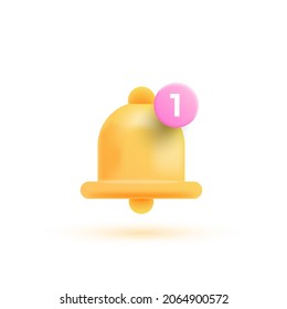 Notification message bell icon alert and alarm icon. 3d vector illustration