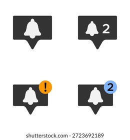 Icono de la burbuja del mensaje de notificación con la alerta del símbolo de la campana y el indicador del número
