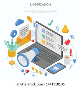 Notification message concept banner. Isometric illustration of notification message vector concept banner for web design