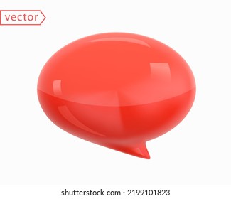 Notification Message Dialog. Red glossy plastic or rubber speech bubble icon. Realistic cartoon style design. Object isolated on white background. 3D render Vector illustration