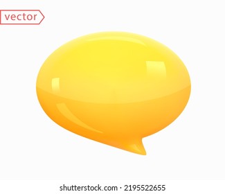 Notification Message Dialog. Yellow glossy plastic speech bubble icon. Realistic cartoon style design. Object isolated on white background. 3D render Vector illustration