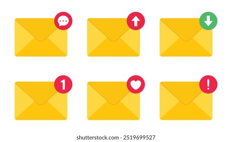 Notification message or email vector icon set. Envelope message icon collection. Incoming message notification vector illustration.