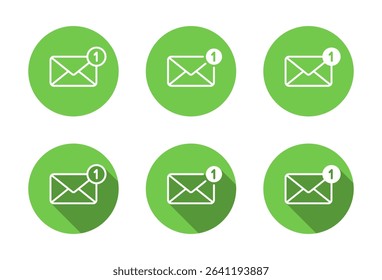 Notification message, envelope email outline icon set with long shadow. Mail sign symbol