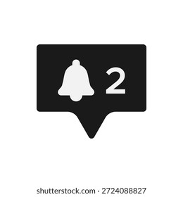 Notification message icon with bell symbol and number two indicating unread alerts