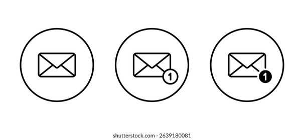 Notification message outline icon on circle line. Email, envelope mail sign symbol