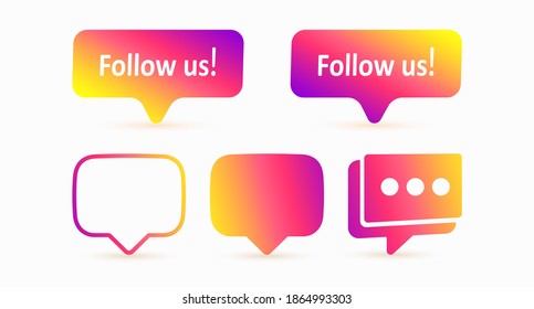 Notification messages in the style of the social network. A set of message forms for the user interface. Follow us icon. Vector illustration