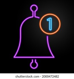 Notification neon sign, modern glowing banner design, colorful modern design trends on black background. Vector illustration.