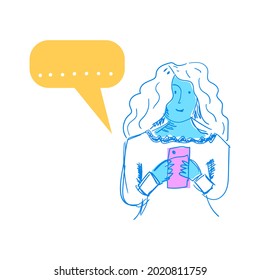 Notification of new chat messages on mobile. Vector hand drawn design