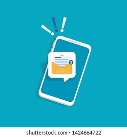 Notification of a new email on mobile phone or smartphone. Mail icon