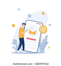 Notification of a new email on mobile phone or smartphone. Mail icon,Email and small individuals