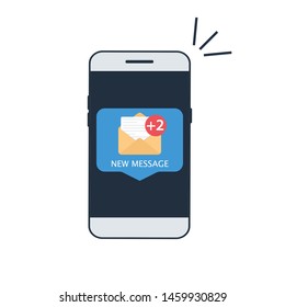 Notification of a new email on your mobile phone or smartphone. smartphone screen with new unread email message and read mail envelope icons, inbox concept