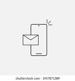 Notification of a new email on your mobile phone or smartphone. Mail icon. Vector flat line illustration.