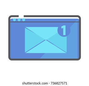 Notification of a new email on your laptop or tablet, flat
