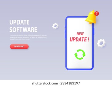 Notification of a new mobile app update. Smartphone system download and installation concept. Vector 3d illustration.