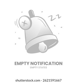 Notification, no notification, no alerts, silent mode, notification off, no messages, zero updates, empty bell, no activity, clear status. Vector Illustration