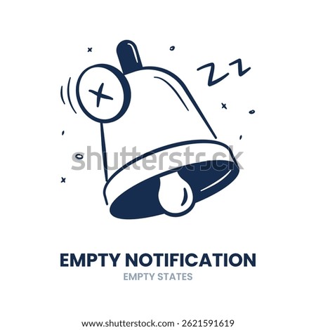 Notification, no notification, no alerts, silent mode, notification off, no messages, zero updates, empty bell, no activity, clear status. Vector Illustration