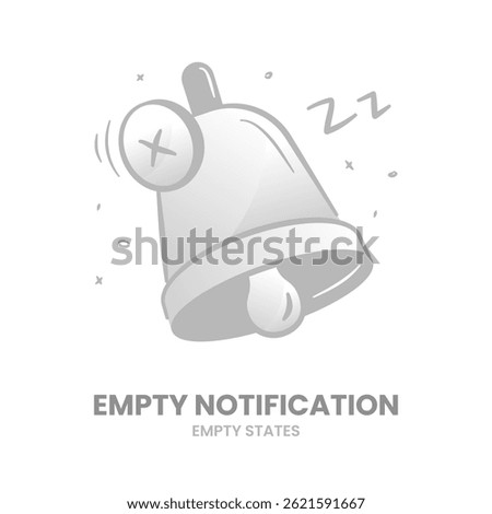 Notification, no notification, no alerts, silent mode, notification off, no messages, zero updates, empty bell, no activity, clear status. Vector Illustration