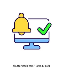 Notification on computer RBG color icon. Thin line vector illustration.