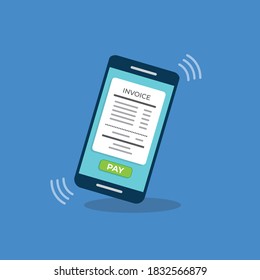 Notification on financial transaction. Smartphone with electronic bill. Vector illustration