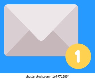 Notification on message vector, isolated envelope with number correspondence. Chatting networking, social network, communication and connection illustration in flat style design for web, print
