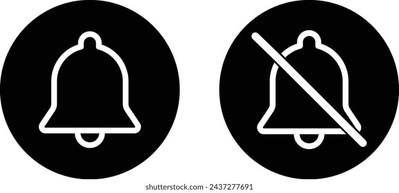 Notification on and off icon set isolated on white background . Bell icons vector