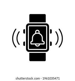 Notification on smart watch glyph icon. Time management. Thin line customizable illustration. Contour symbol. Vector isolated outline drawing.