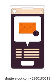 Notification on smartphone flat line concept vector spot illustration. New message 2D cartoon outline object on white for web UI design. Receiving email editable isolated color hero image