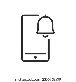 Notification on smartphone, linear icon, Smartphone and bell. Line with editable stroke
