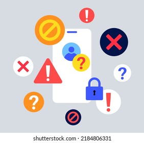 Notification on smartphone. New messages, lock screen and warning. Personal information protection. Login procedure. Chatting on the social network. Internet activity on the phone vector