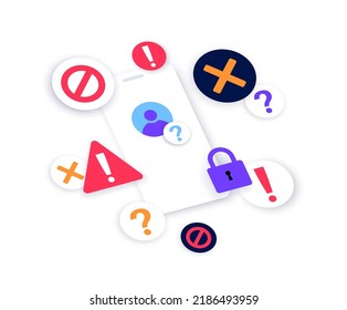 Notification on smartphone. New messages, lock screen and warning. Personal information protection. Login procedure. Chatting on the social network. Internet activity on the phone vector