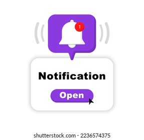 Notification page popup. New notification with bell. New message, reminder events, business planning, timetable, new notice for ui. Vector Illustration.
