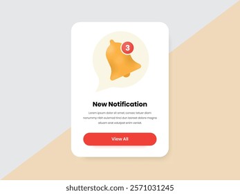 Notification popup design for web and mobile app with simple bell icon illustration