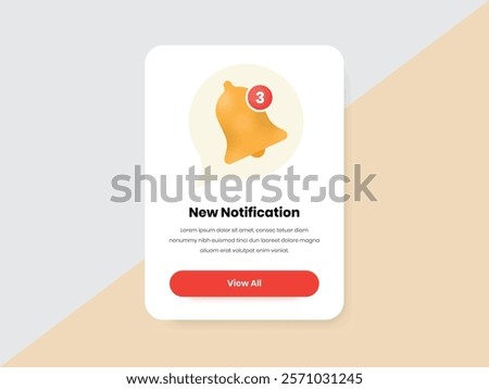 Notification popup design for web and mobile app with simple bell icon illustration