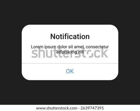 Notification Popup UI Dialog with OK Button on Dark Background for Website or Mobile Application