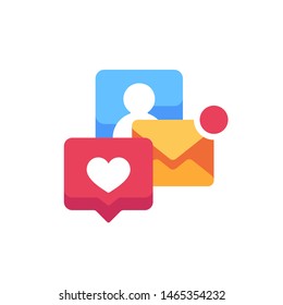 Notification pop-ups flat icon. E-mail and sotial media alerts