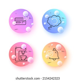 Notification received, Recovery data and Cashback minimal line icons. 3d spheres or balls buttons. Coffee maker icons. For web, application, printing. Vector