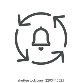 Esquema de icono relacionado con la notificación y vector lineal.