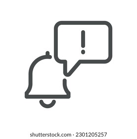 Esquema de icono relacionado con la notificación y vector lineal.