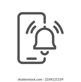 Esquema de icono relacionado con la notificación y vector lineal.