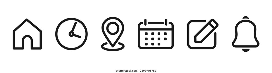 Notification reminder icons. Address, home, location icon. Date Calendar.
