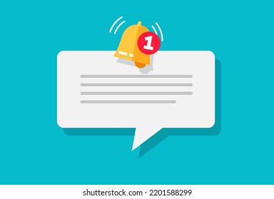 Notification reminder note icon alert notice message vector or new event note caution bubble with bell flat design illustration white blue color