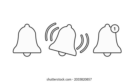 Icono de anillo de notificación. Juego de campanas de notificación. Ilustración plana aislada por vectores