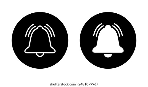 Notification ringing bell icon on black circle. Alert, alarm concept
