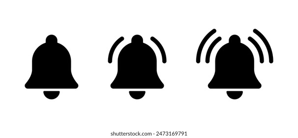 Notification ringing bell icon set in generic style. Alert, alarm concept